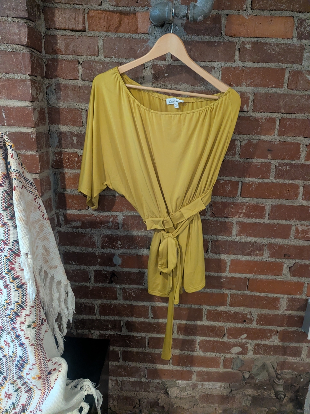 Mustard Yellow Wrap-Style Women's Top